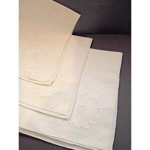 8 Vintage White Napkins Embroidery designed Corner 16"X 16" Double Folded